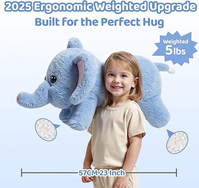 Weighted Stuffed Animals with Microwavable Heating Pad - 5lb Adjustable, Heatable & Coolable Elephant Plush for Relaxation, Removable Inner Pad, Perfect Plush Gift for Kids Adults (23 Inch)
