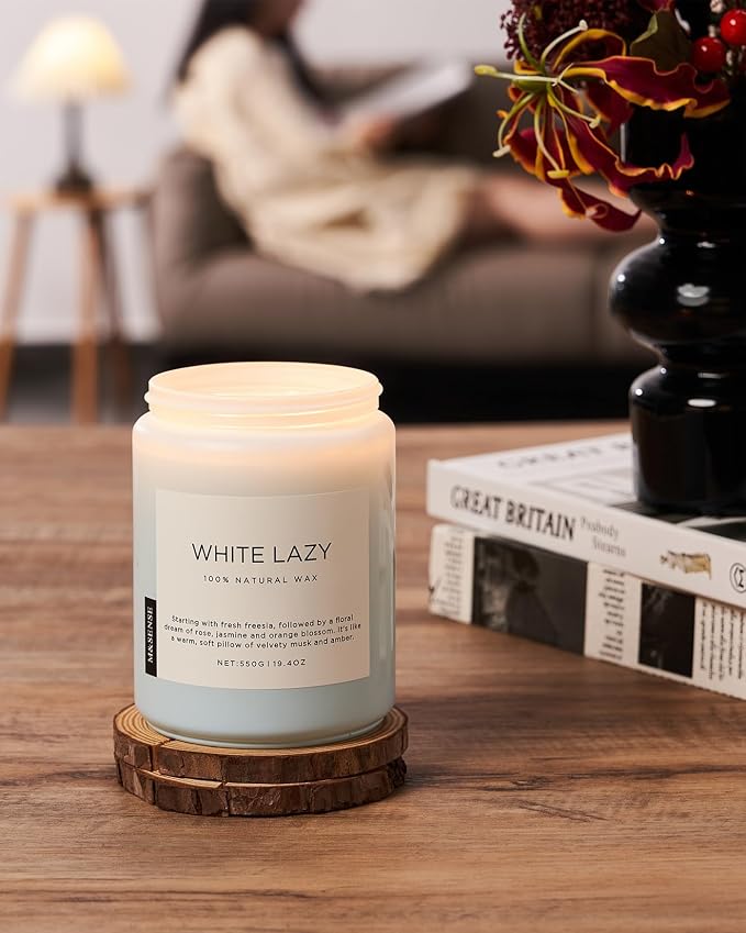 M&SENSE Clean Cotton Scented Candles for Home - 19.4oz Natural Soy Wax, Clean Cotton Blossom Scent, 110 Hours Long Lasting Burn, Non Toxic Candle, Aromatherapy Home Fragrance Gifts for Spa