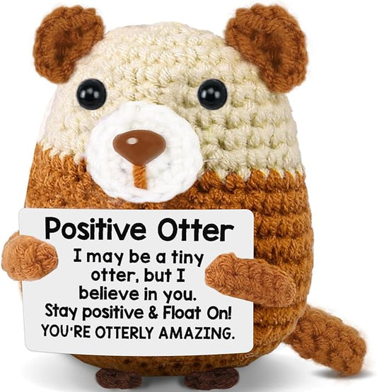 PARTY TONIGHT Positive Crochet Animals Otter Gifts, Mini Handmade Emotional Emotional Support Crochet Otter with Motivational Note Home Decor for Women Men Friend Birthday Christmas Graduation