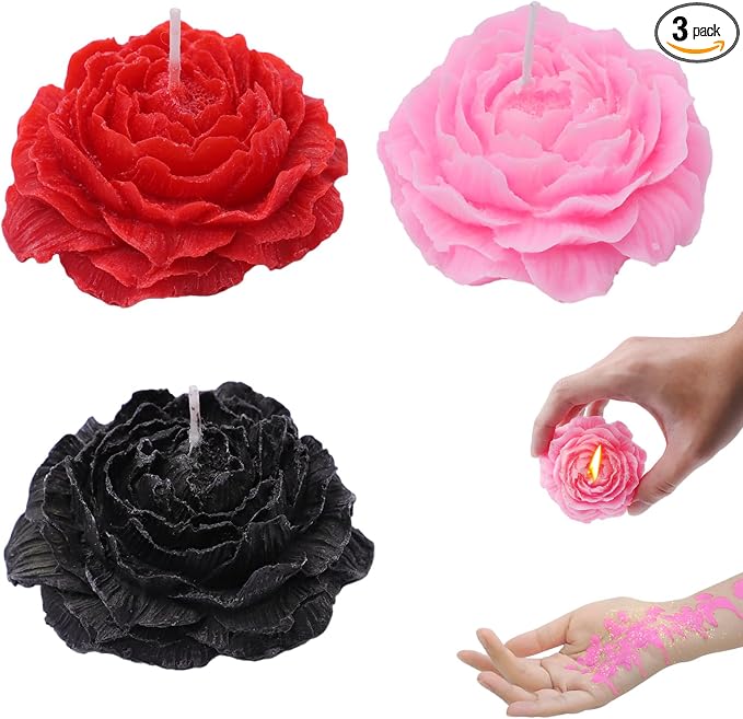 Low Temperature Candles Glitter Peony Flower Scented Candles Aromatherapy Romantic Wax Play Candles Valentines Day, Lovers, Couples 3 PCS