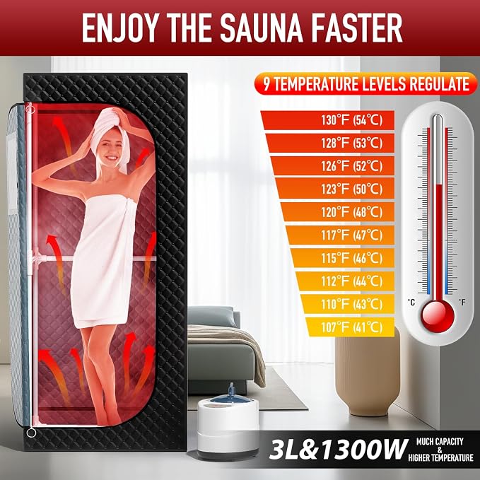 Infrared Steam Sauna with 660nm Red & Blue Light Therapy & 850nm Infrared Light Panel, 3L 1300W Steamer, Folding Chair, XXL Portable Sauna Personal Sauna Box Sauna Tent Home Sauna