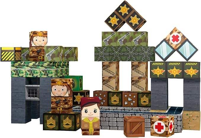 100PCS Magnetic Building Blocks,Magnetic Tiles Military Army Toy for Kids Ages 3 4 5 6 7 8,Stacking Magnets Toys for 4-8 Year Old Boys Girls,STEM Learning Toy Birthday for Toddlers 3-10