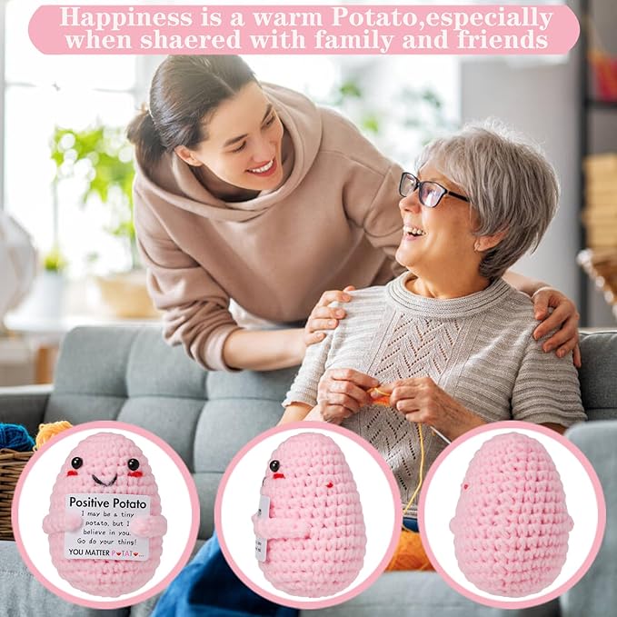 Birthday Gifts for Women Handmade Crochet Positive Potato with Encouragement Card (Positive Potato)