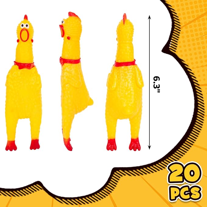 POPLAY 20PCS Squeaky Rubber Chickens, Screaming Chickens Bulk Prank Novelty Toys Pet Toys for Party Favors Family Game Dog Toys Noise Maker