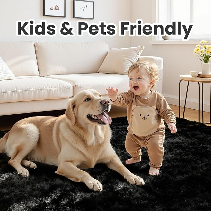 9x12 Area Rugs for Living Room Rug: Soft Fluffy Shag Black Rugs for Bedroom, Non-Slip Large Fuzzy Plush Rug Indoor Floor Carpet for Nursery Kids Boys Girls Room, Dorms, Playroom, Modern Home Decor