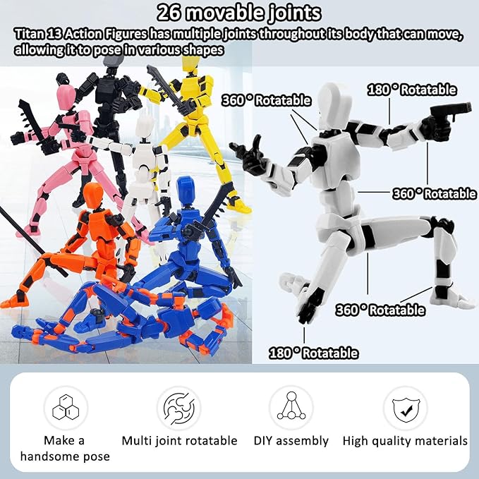 T13 Action Figure Set, 10PCS Robot 3D Printed Toys Lucky Titan 13 Action Figure with Multiple Accessories, Dummy 13 Multi-Jointed Movable, Gifts for Boys and Girls (Requires Assembly)