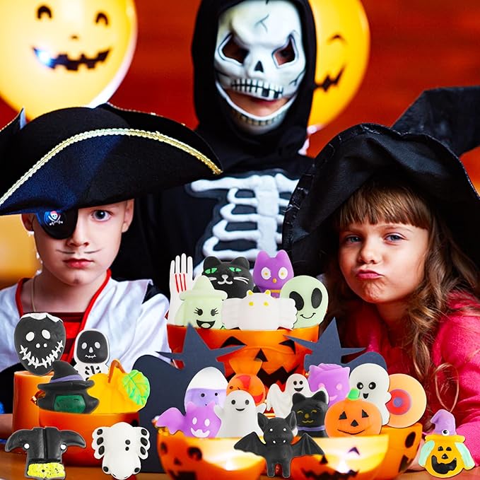 30 Pack Halloween Mochi Squishy Toys, Mini Squishies Halloween Toys Gifts Party Supplies for Kids, Squishy Goodie Bag Stuffers,Halloween Treat Bag Classroom Prizes for Kids