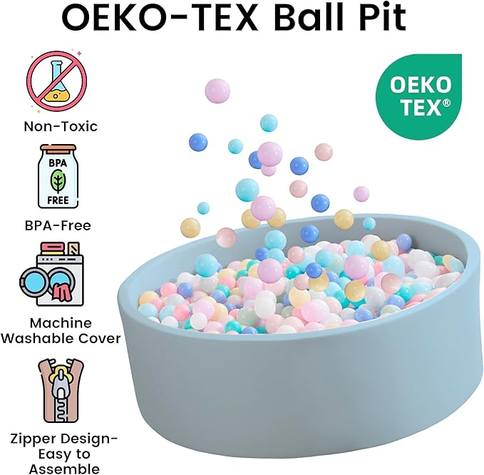 Ball Pit for Toddlers 35.43''x11.81 Baby Ball Pits Soft Memory Foam Ball Pit Round Kids Ball Pit Indoor Game Kids Play Ball Pool Ideal Gift for Girls and Boys (Lightblue, NO Balls)