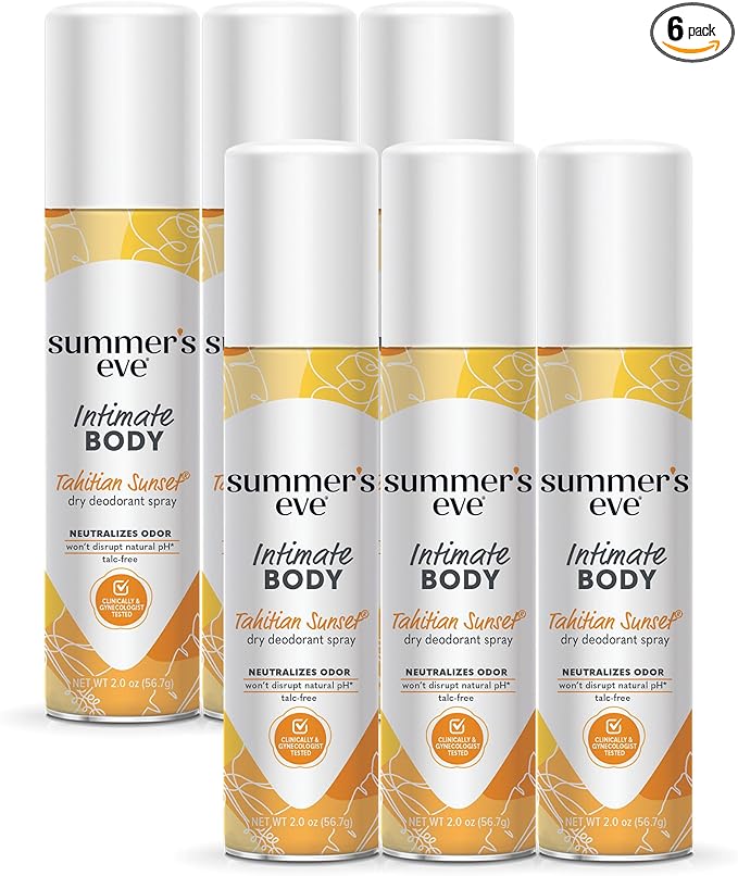 Summer's Eve Tahitian Sunset Daily Feminine Spray with Talc-Free, Odor-Neutralizing and Moisture-Absorbing Formula, 2 Oz, Pack of 6