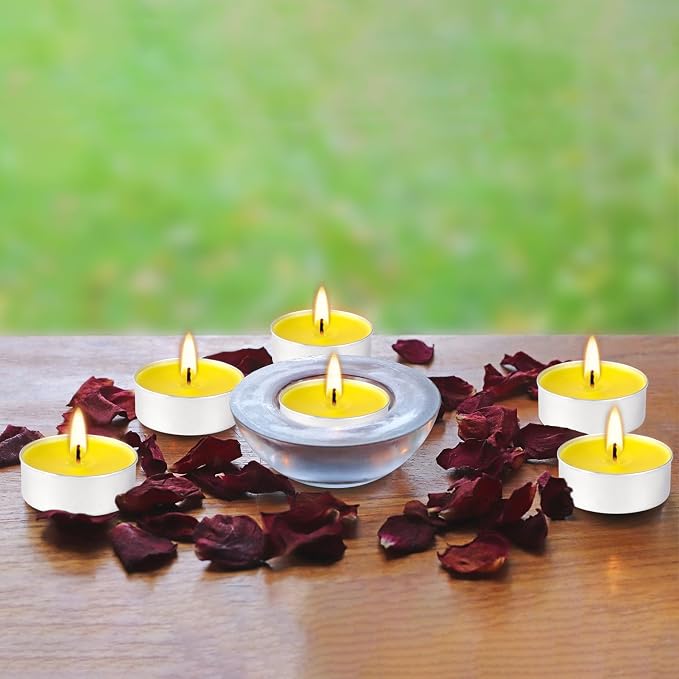 100 Pack Scented Tealight Candles - 4 Hours Burning Lemon Aromatherapy | Valentine's Day Romantic Dinner & New Year Home Decor, Yellow Votive Candles for Wedding, Holiday Gift & Emergency (Yellow)