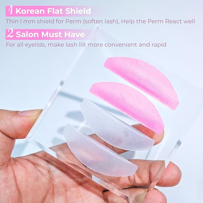 Flat Lash Lift Shields Glueless Ultra Thin Silicone Pads for Perming Lotion No.1, Lash Softening Shields for Easy Korean Eyelash Lift (Glitter Rose)