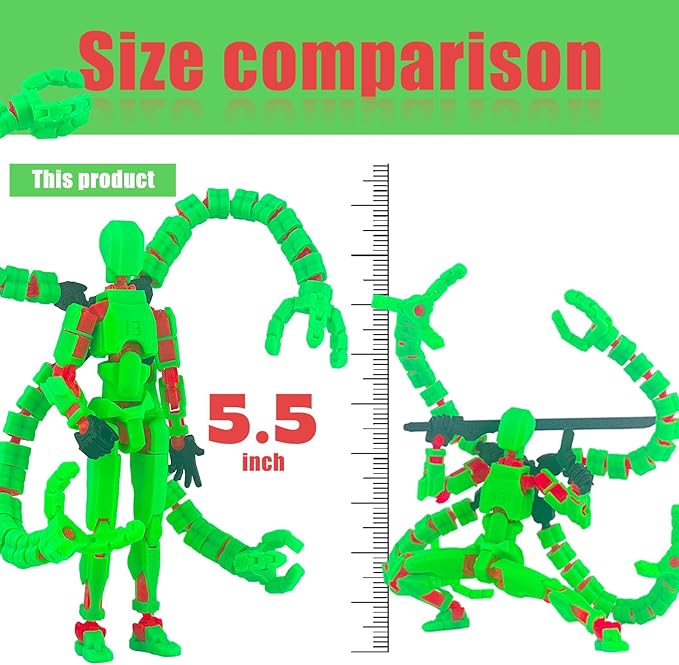 Already Assembled T13 Action Figure Accessories,T13 Multi-Jointed Movable,for Collectors Desktop Decorations t-13 Movability 3D Printed Toys (Green, 5.5 Inch)