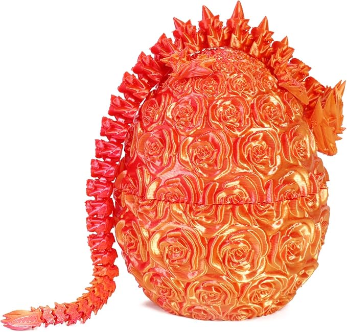 Pigmiss 3D Printed Dragon,3D Dragon Eggs with Dragon Inside,Dragon Fidget Toy for Adult,Full Articulated Dragon Crystal Dragon Easter Eggs Decoration for Gift (Rose-Red Orange)