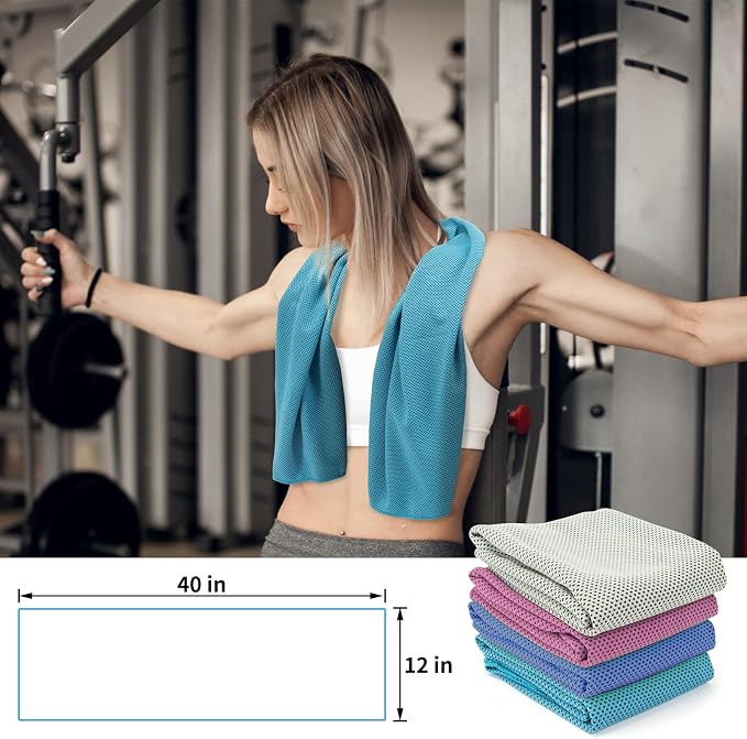 YESLIFE 4 Pack Cooling Towels (40"x12"), Gym Sweat Towels, Cooling Neck Wraps, Soft Breathable Microfiber Towels for Yoga, Running, Sport, Workout, Camping & More (Multicolor)