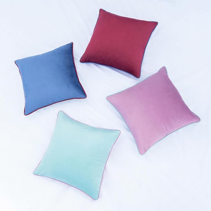 MONDAY MOOSE Decorative Throw Pillow Covers Cushion Cases, Set of 4 Soft Velvet Modern Double-Sided Designs, Mix and Match for Home Decor, Pillow Inserts Not Included (22x22 inch, Purple/Blue)
