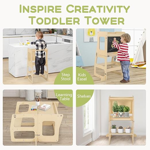 Olakids Pikler Triangle Set 8 in 1 Toddler Climbing Toys Indoor Playground Foldable Wood Baby Montessori Jungle Gym with Toddler Tower Ramp Slide Arch Rocker Angle Adjustable Ladder