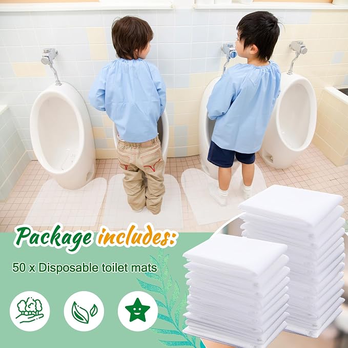 Drydiet 50 Pcs Disposable Toilet Mats 24 x 24 Inches Round Commode Potty Large Mats Training Cover Conceal Stains Non Slip U Shaped Toilet Floor Protector from Urine for Children Adults(Classical)