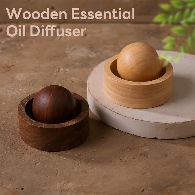 Wooden Essential Oil Diffuser - Round Ball Aromatherapy Diffuser, Walnut and Beech, for Office, Car, Yoga Hall (Beech)