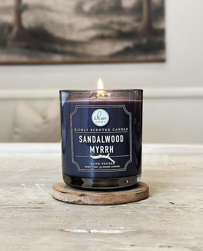 DW Home Sandalwood Myrrh Scented Candle for Home, 9 oz, 8.8 oz Candle Jar, Up to 33H Burn Time, Luxury Scented Candle for Relaxation, Gifting, Home Decor