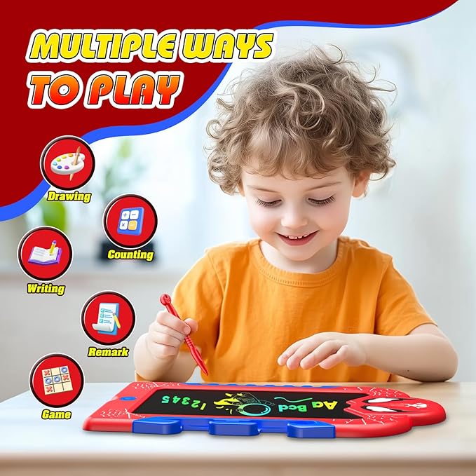 LCD Writing Tablet for Kids: Spidolapse Colorful Doodle Board & Drawing Pad Travel Toys for 3 4 5 6 7 8 Year Old Boys Girls Toddler Christmas Birthday Gifts for Kid Age 4-6 Road Trip Activities