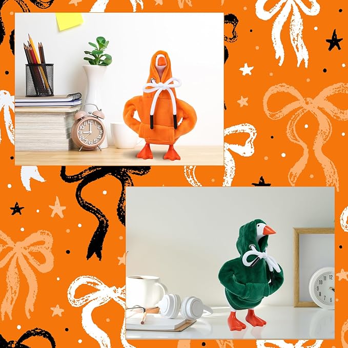 2 Pcs Desk Goose Outfits 7 Inches, Mini Desk Goose Clothes Hoodies 7 Inch Porch Goose Costume Desk Goose Accessories for Magnetic Goose Statue Table Decor (Green & Orange)