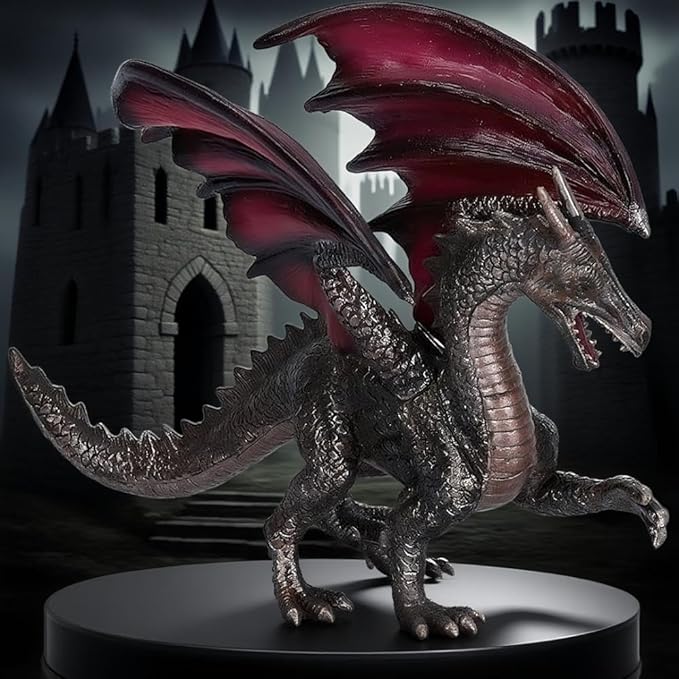 LIZEALUCKY Dragon Action Figurine,Ancient Dragon Figures Model,Poseable Dragon Model for Tabletop RPG & Display (Black)