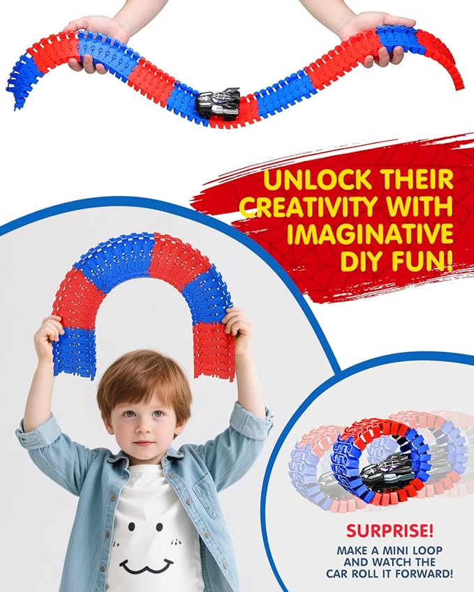 Spider Tracks Car Toys for Boys Ages 3-8, 2 Spider Cars & 212PCS Flexible Race Track, STEM Building Toy Gift for 3 4 5 6 7 8 Year Old Kids