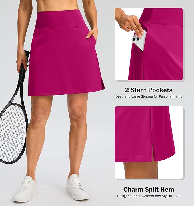 18" Skorts for Women 3 Pockets High Waist Long Athletic Tennis Skirt Golf Skort for Casual Summer Travel