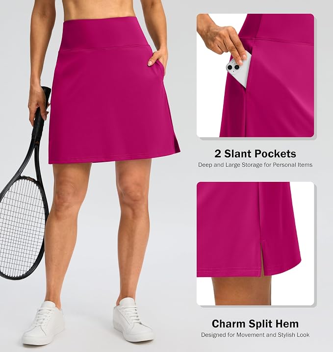 18" Skorts for Women 3 Pockets High Waist Long Athletic Tennis Skirt Golf Skort for Casual Summer Travel