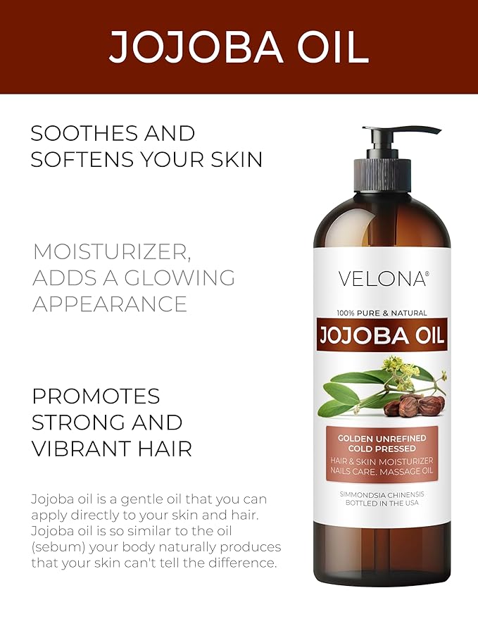 velona Jojoba Oil - 8 Fl Oz (With Pump) | 100% Pure and Natural | Golden, Unrefined, Cold Pressed, Hexane Free | Moisturizing Face, Hair, Body, Skin Care