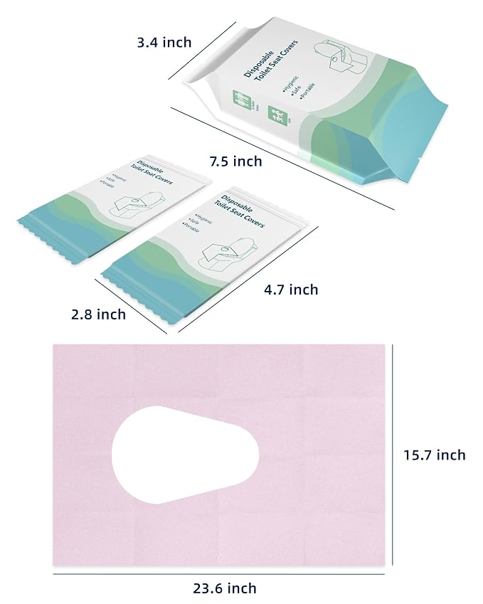 FOGOSO 50 Pack Disposable Toilet Seat Covers 16x24 Inch Extra Large Individually Wrapped Toilet Seat Shields Travel Accessories for Adults Kids-Pink