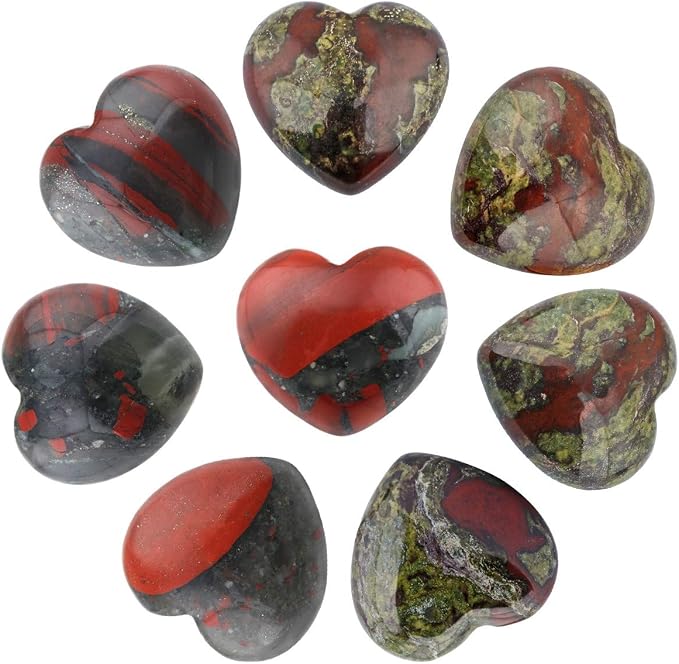 SUNYIK Assorted Natural Gemstones Carved Puff Heart Pocket Stone Set, Healing Palm Crystal Set for Christmas, Pack of 8(1")