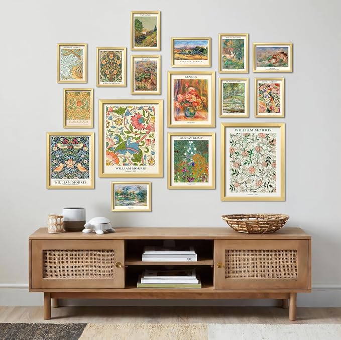 ANERZA 16 PCS Vintage Eclectic Wall Art Decor, William Morris Wall Prints for Bedroom, Posters for Room Aesthetic, Wall Collage Kit Pictures for Living Room, Colorful Dorm Gallery Home Decor