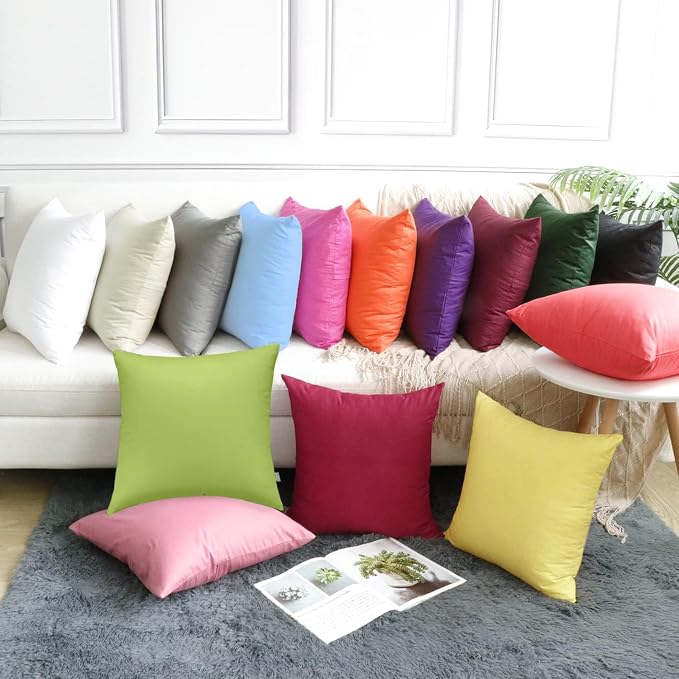 Thmyo 4-Pack 100% Cotton Comfortable Solid Decorative Throw Pillow Case, Square Cushion Cover Pillowcase Sublimation Blank Pillow Covers DIY Throw Pillowcase for Couch(18x18 inch/ 45x45cm, Green 2)