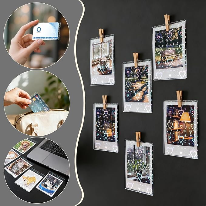 100Pcs Photocard Sleeves, Heart Laser Flashing Holographic Card Sleeves, 200 Microns Ultra-Thick Photocards for Photo Cards