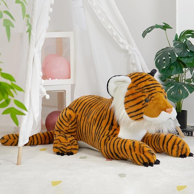 MaoGoLan Giant Tiger Stuffed Animal - 46” Realistic Tiger Plush Toy for Boy Girl Kid, Soft Fluffy Zoo Animal Toy Pillow for Christmas, Baby Shower Party Favor Birthday Gift