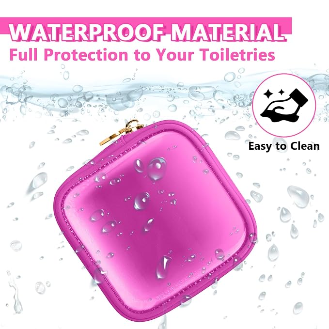 UIXIZQ Clear Mini Makeup Bag, Small Nylon&PVC Cosmetic Travel Bag TSA Approved Toiletry Bag with Zipper, Preppy Transparent Coin Purse for Women Men Girls(Mini-Hot Pink)