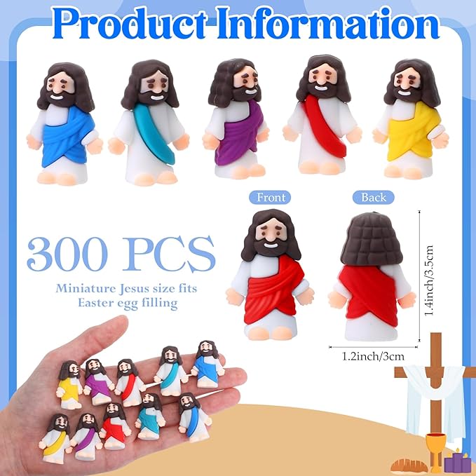 Bememo 300 Pcs Little Jesus Figures Bulk Original Design Mini Pocket Jesus Toys Rubber Figurine to Hide and Seek Religious Party Favors Sunday School Craft Baptism Gifts(Multicolored)