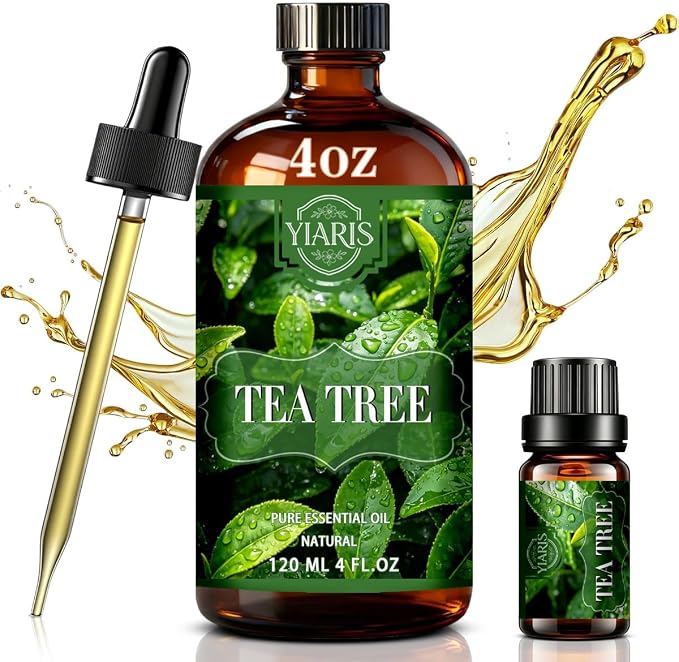 Tea Tree Essential Oil-YIARIS Tea Tree Essential Oil with Glass Dropper-4.33 Fl Oz,Pure and Natural Fragrance Oil for Aroma Diffuser,Home Fragrance,Cleaning,Personal Care,Massage,Yoga,DIY Candle