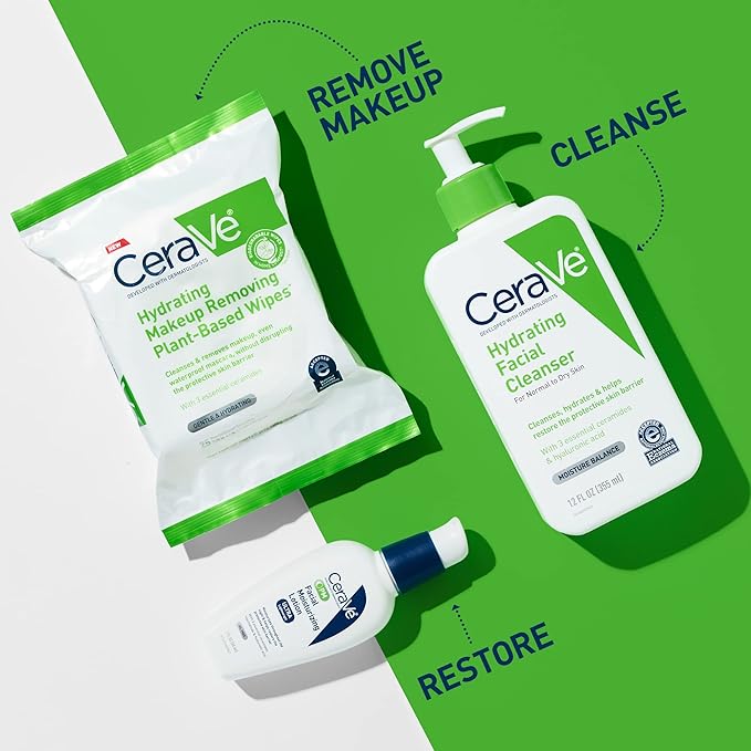 CeraVe Makeup Remover Wipes, Plant Based Face Wipes, Biodegradable in Compost, Waterless Face Wash, Travel Essentials for Women, Suitable for Sensitive Skin, Fragrance-free + Non-comedogenic, 25ct