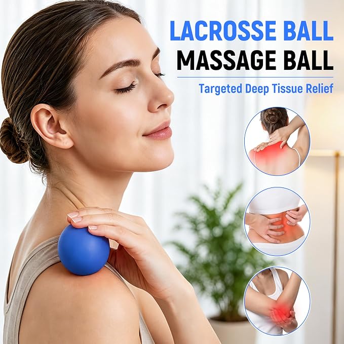Massage Ball Lacrosse Ball for Myofascial Release, Massage Deep Tissue for Back, Neck, Foot Trigger Point Therapy, Full Body Muscle Knots, Relieving Muscle Pain (Blue)
