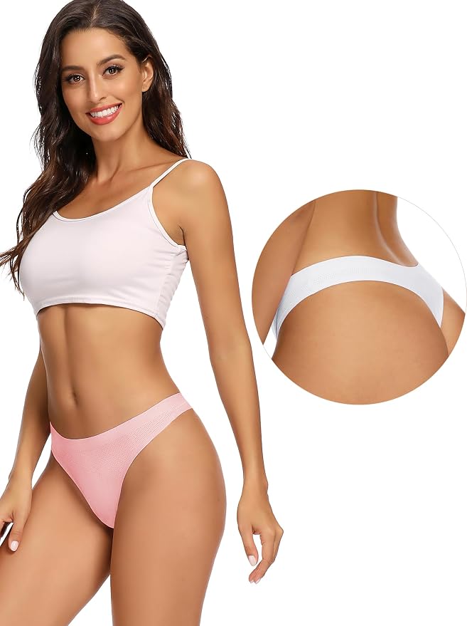 voenxe Seamless Women Underwear Thongs,No Show Ladies Thong,No Line Workout Breathable Comfortable Panties,Soft Undies,5-Pack