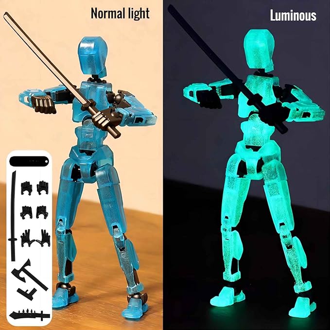 Dummy 13 Assembly Complete Action Figure,Luck 13 Multi-Jointed Articulated Model with Magnetic Base, Interchangeable Hands & Weapon Accessories for Desk Display, Titan 13, 3 Pces (Luminous-Clear)