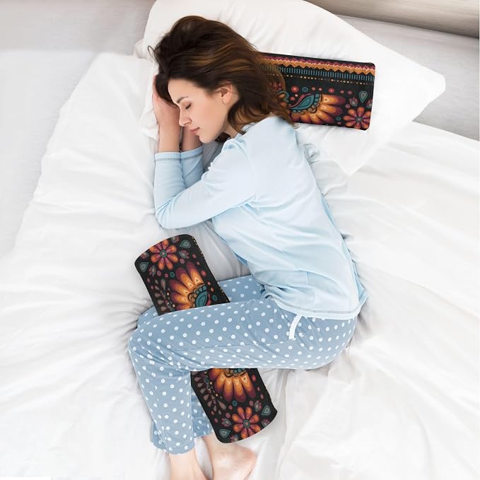 Neck Roll Pillow Bolster Pillows Round Health Memory Foam Long Round Cervical Cylinder Body Removable Washable Cover Bed Legs Back Yoga Mexican Otomi Black