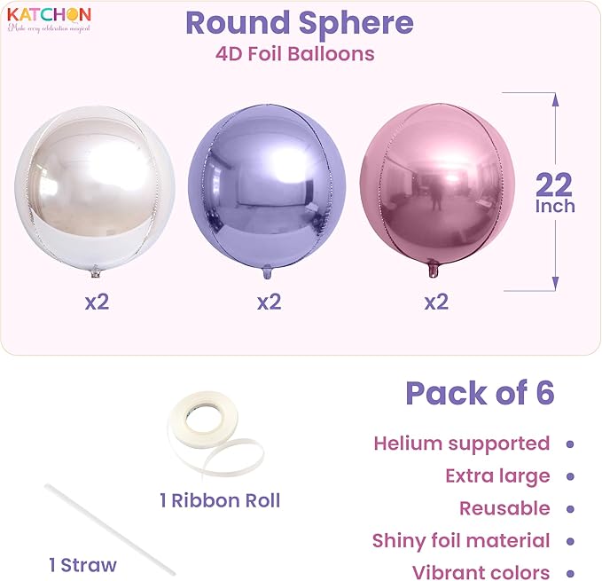 KatchOn, Pink Purple Silver Foil Balloons - 22 Inch, Pack of 6 | Metallic 4D Unicorn Balloons for Unicorn Birthday Decorations | Princess Party Decorations, Mermaid Balloon For Pastel Decorations