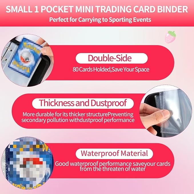 Small 1 Pocket Card Binder for Cards,Mini Trading Card Binder Holder Fits 80 Cards with 40 Removable Sleeves,Card Collection Binder Album Book Case for TCG,MTG,Sports Games (Sakura Cat)
