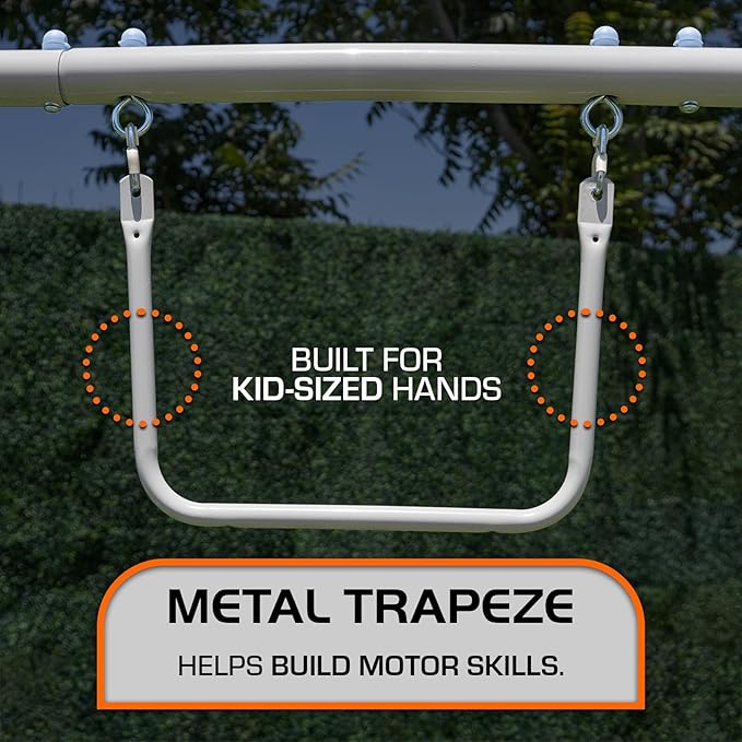 The Swing Company 600LBS Yonkers Metal Swing Set, Outdoor Backyard Playset Kids Aged 3-8 with 2 Swings, Glide Ride, Trapeze, 5ft Slide, Anchor Kit, 6ft Durable Steel Frame