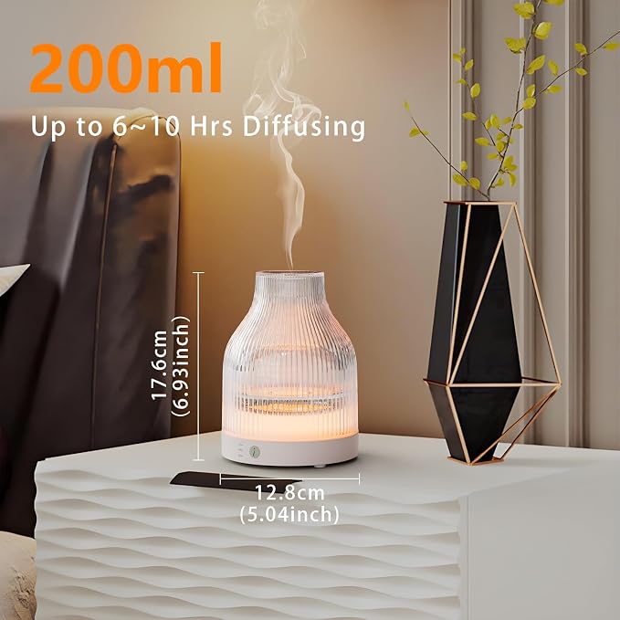 Glass Essential Oil Diffuser 200ml, 7-Color LED, for Home | Glass Diffuser,Aromatherapy Diffuser,One-Button Control, Rainbow Color Light,For Bedroom, Living Room, Office Gift