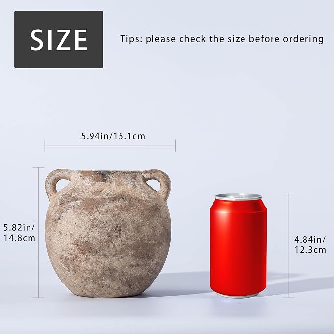 Rustic Vase - Small Vases for Pampas Grass - Farmhouase Decorative Wide Mouth vase for Bouquet, Lyeec Clay Pottery Terracotta Round Vases for Home Decor