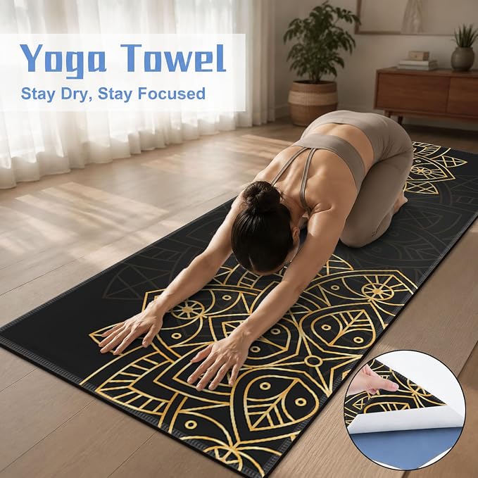 Yoga Mat Towel, Hot Yoga Non Slip with 4 Corner Pockets, 74 x 26 in | Soft Absorbent Microfiber With Four Corner Pockets, Fits Over Yoga Mats For Hot Yoga, Pilates, Gym, And Travel
